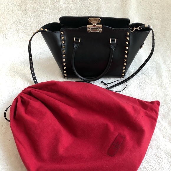 VALENTINO GARAVANI Black Rockstud Trapeze Tote Shoulder Bag Handbag - Picture 7 of 8